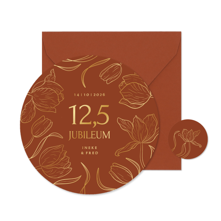 Jubileumkaart rond koper huwelijk met vintage tulpen