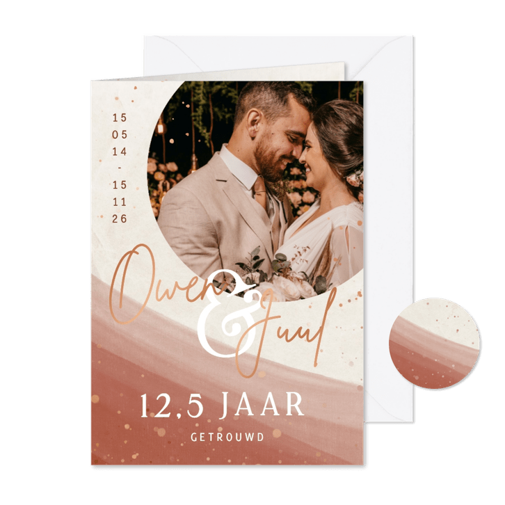 Jubileumkaart uitnodiging 12,5 jaar getrouwd met koperfolie