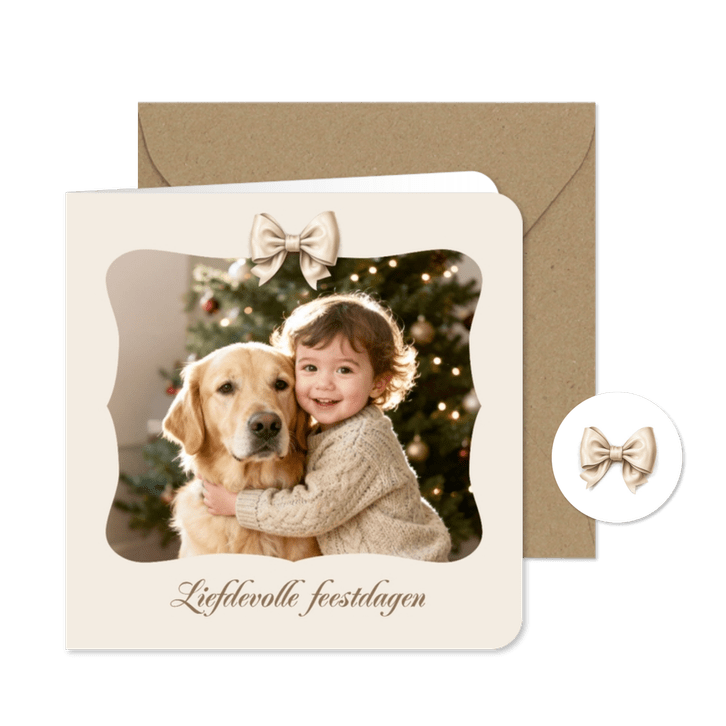 Kerstkaart foto liefdevolle feestdagen strikje schattig