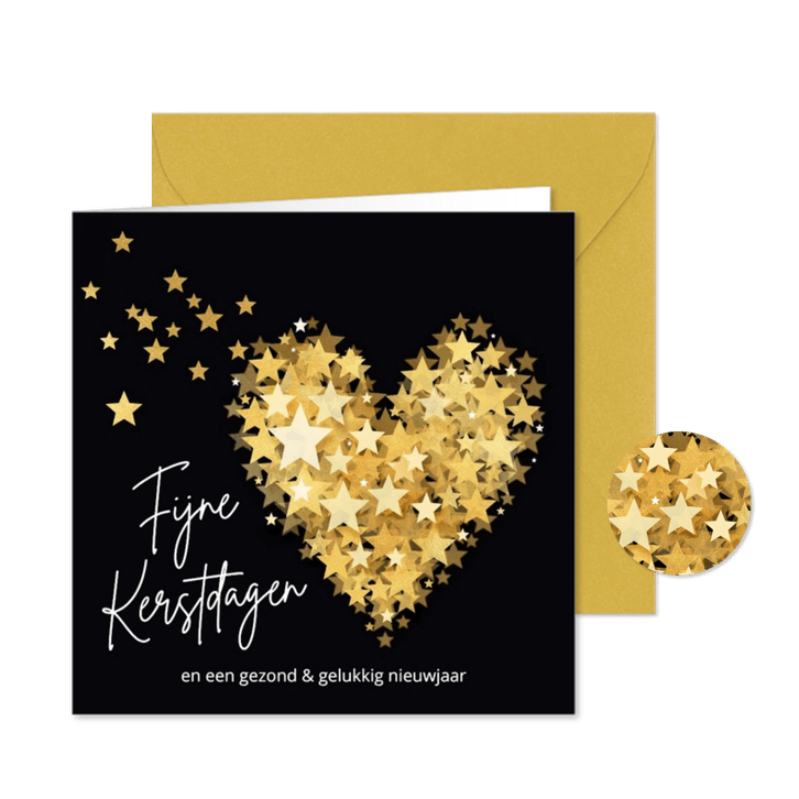 Kerstkaart kerst hart sterren sprankelend goud