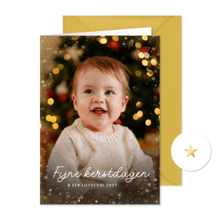 Kerstkaart met eigen grote foto sterrenkader fijne dagen