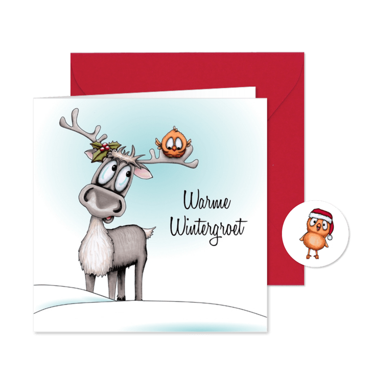 Kerstkaart wintergroet met rendier