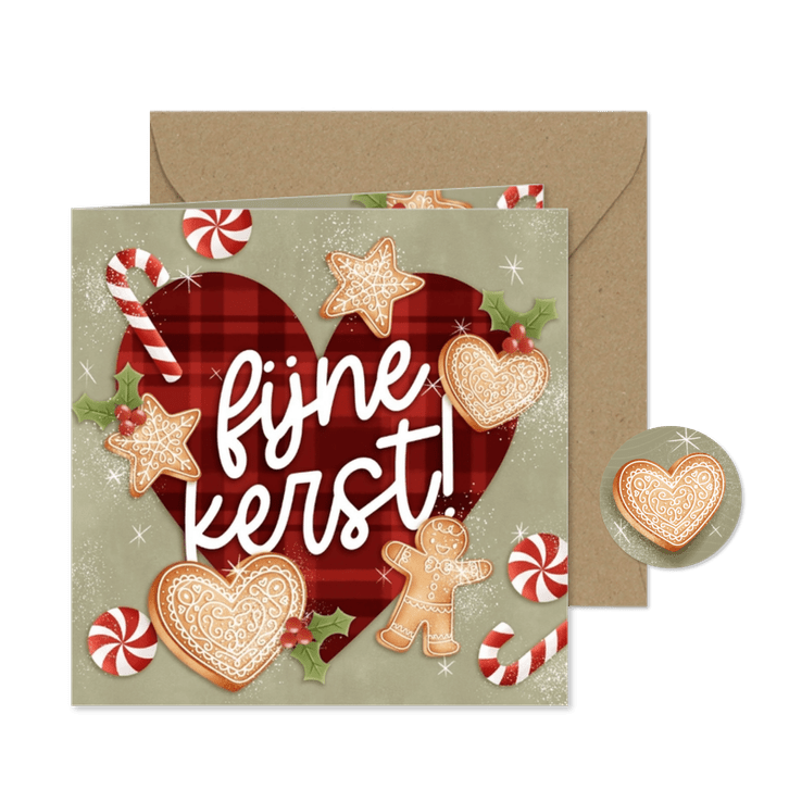 Liefdevolle kerstkaart kerstkoekjes zuurstok 'Fijne Kerst!'