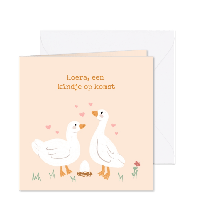 Lieve felicitatiekaart kindje op komst met gansjes en ei