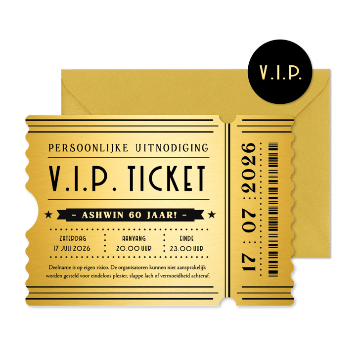 Originele uitnodiging verjaardag in ticket vorm met golfrand