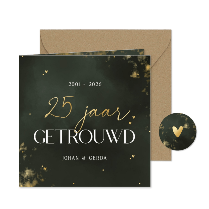 Stijlvolle uitnodiging jubileum 25 jaar getrouwd donkergroen