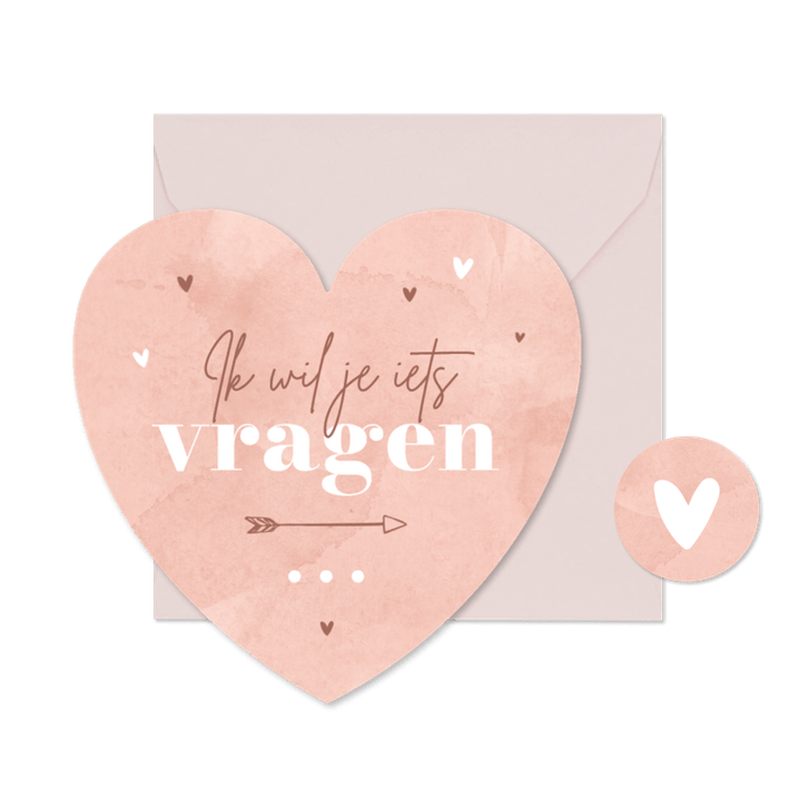 Trouwkaart bruidsmeisje hartkaart roze waterverf hip