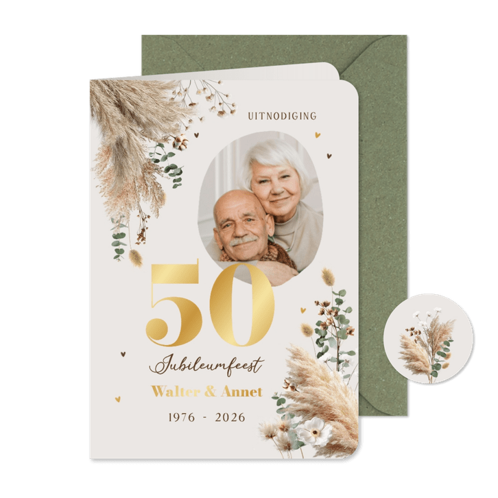 Uitnodiging jubileumfeest 50 jaar foto eucalyptus grassen