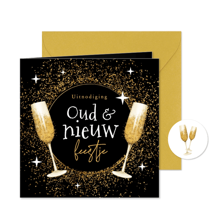 Uitnodiging oudejaarsavond oud en nieuw feestje goud