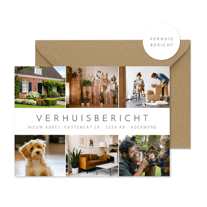 Verhuisbericht moderne fotocollage met 6 foto's