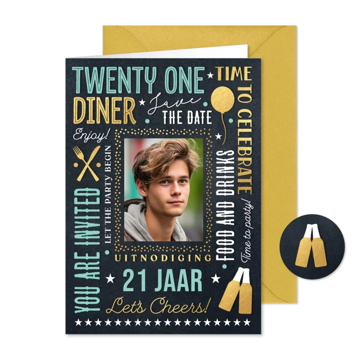 21 diner uitnodiging feestje etentje jongen