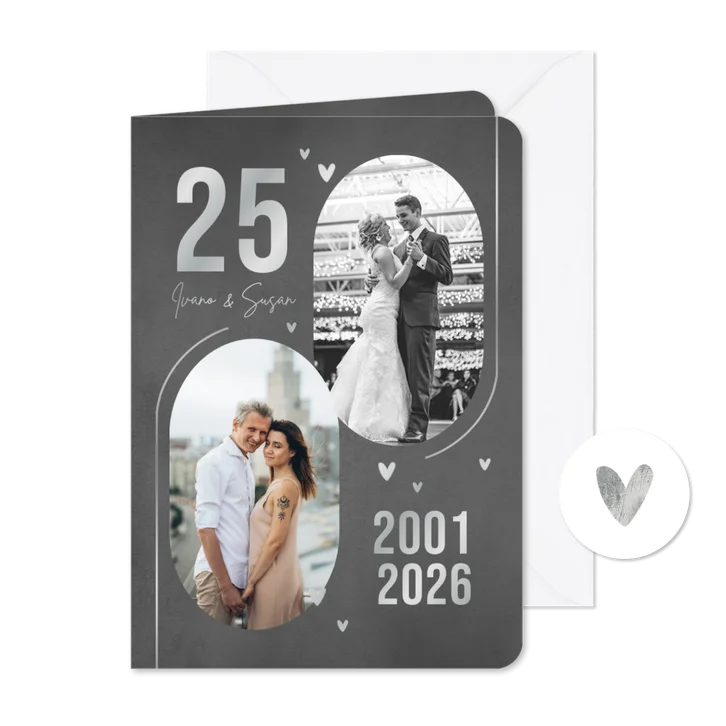 25 jaar jubileumfeest zilver huwelijk hartjes uitnodiging