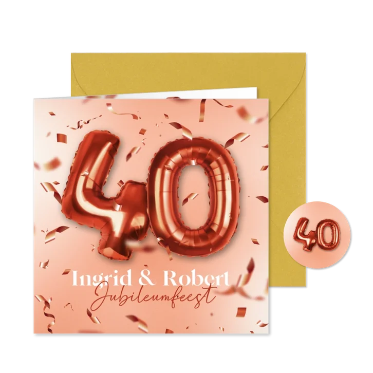 40 jaar getrouwd uitnodiging jubileum confetti robijn rood