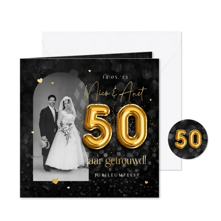 50 jaar getrouwd jubileumfeest goud krijtbord hartjes foto