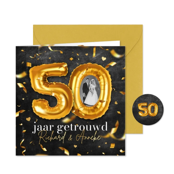 50 jaar getrouwd uitnodiging jubileum krijtbord goud