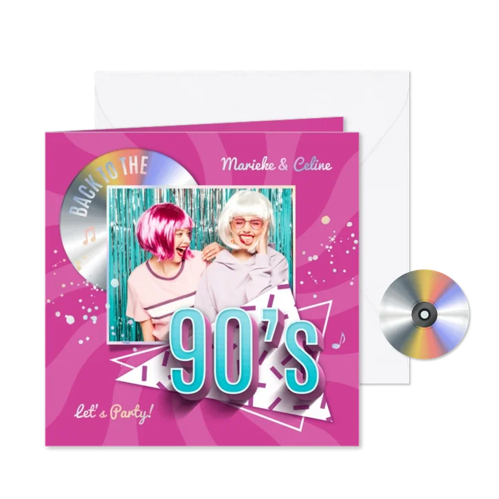 90's feestje hip trendy foto cd single uitnodigingskaart
