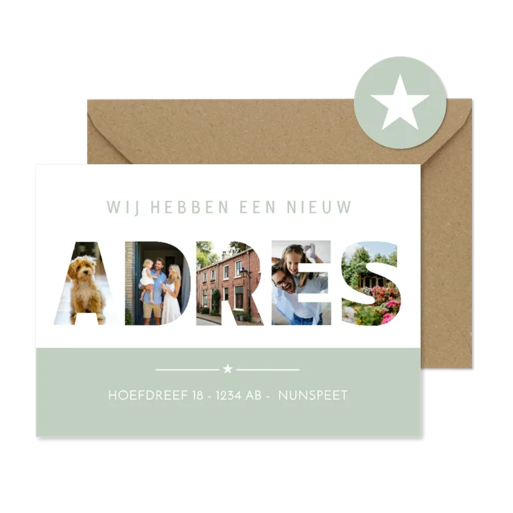 Adreswijziging met letters 'adres' met eigen foto's erin