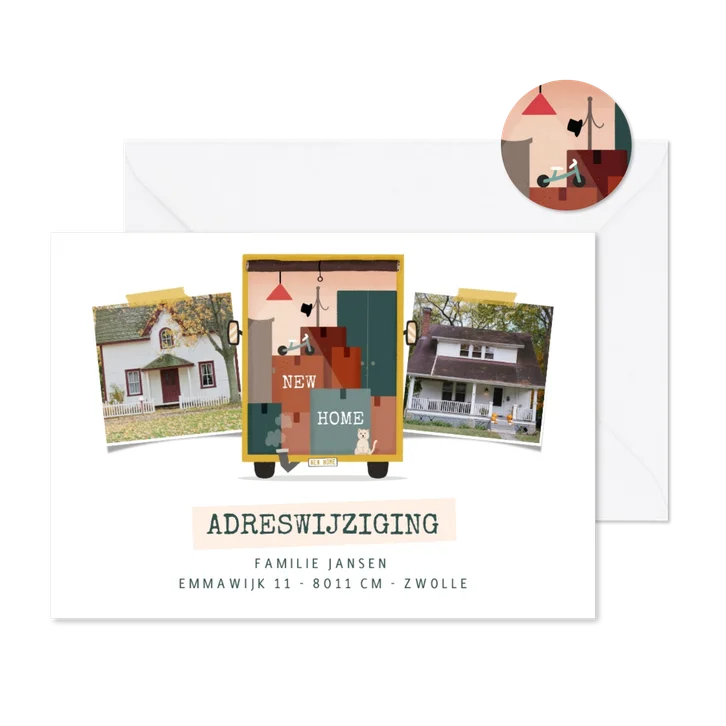 Adreswijziging met vrachtwagen en foto's