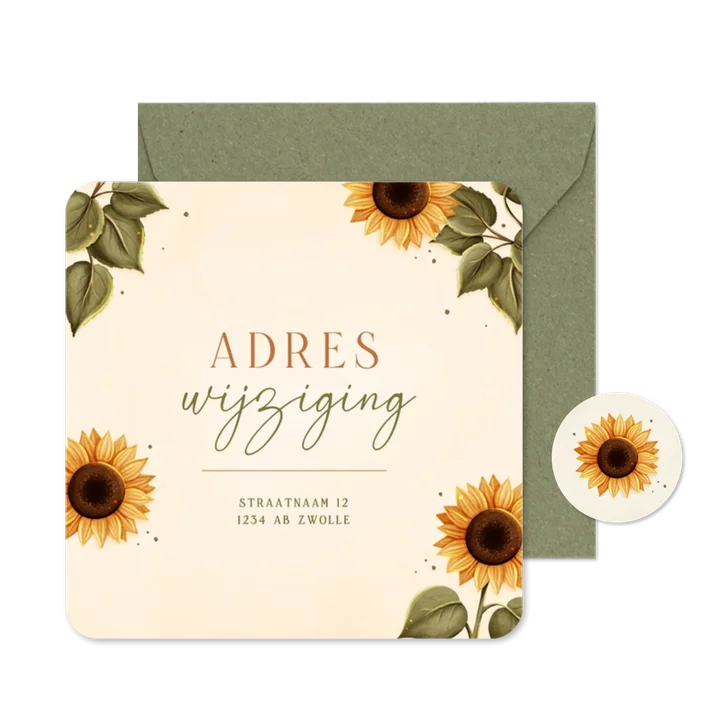 Adreswijziging verhuiskaart met zonnebloemen