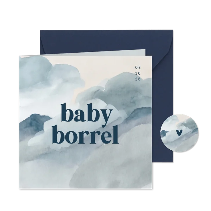 Babyborrel uitnodiging feestje waterverf blauwtinten