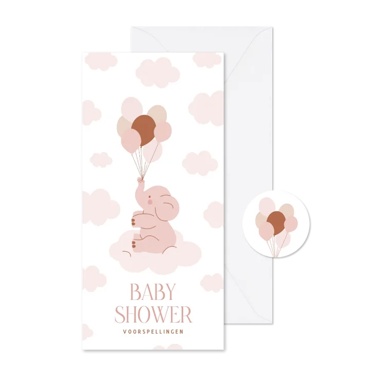 Babyshower invulkaart meisje voorspellingen met olifantje