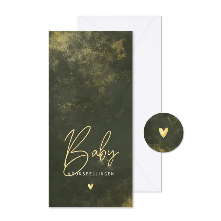 Babyshower invulkaartje donkergroene waterverf met goud