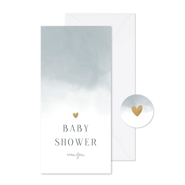 Babyshower invulkaartje met blauwe waterverf