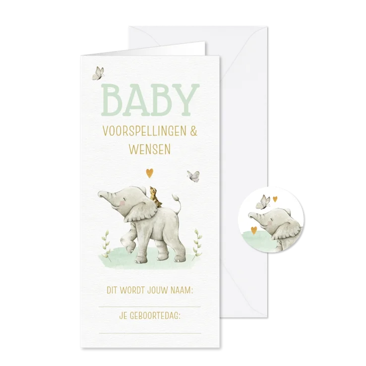 Babyshower invulkaartje met olifantje en eendje
