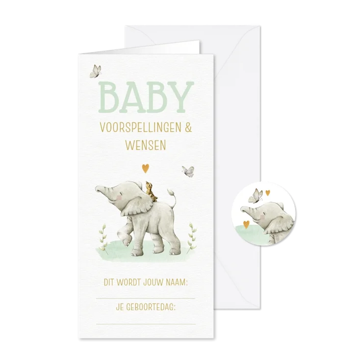 Babyshower invulkaartje met olifantje en eendje