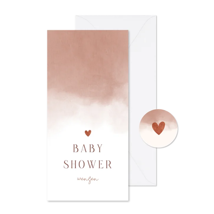 Babyshower invulkaartje met roze waterverf