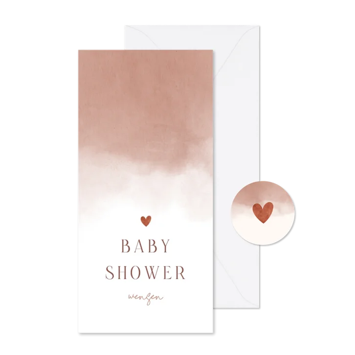 Babyshower invulkaartje met roze waterverf
