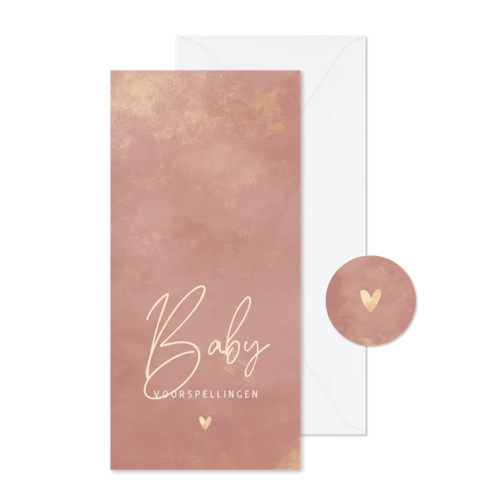 Babyshower invulkaartje oudroze waterverf met goud