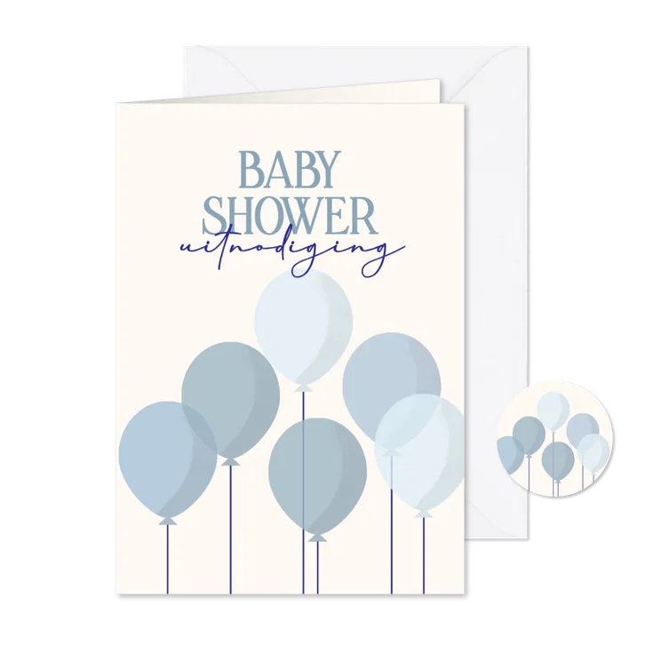 Babyshower jongen uitnodiging met blauwe ballonnen