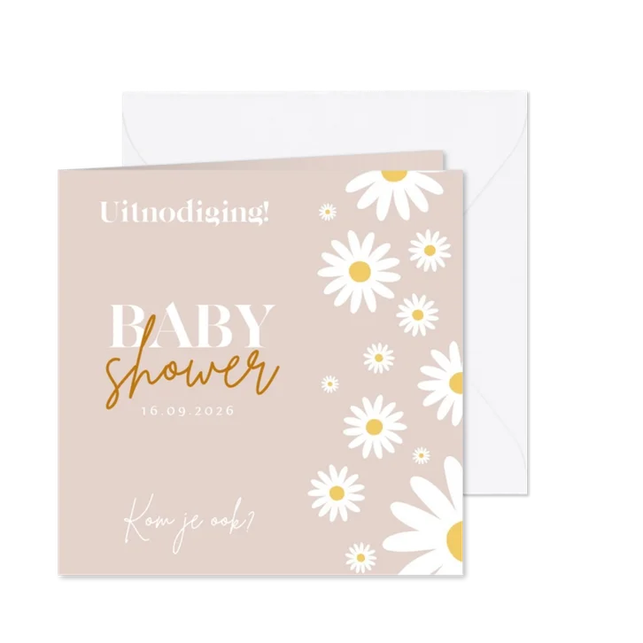 Babyshower uitnodiging madeliefjes