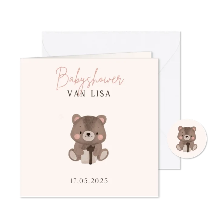 Babyshower uitnodiging met teddybeer