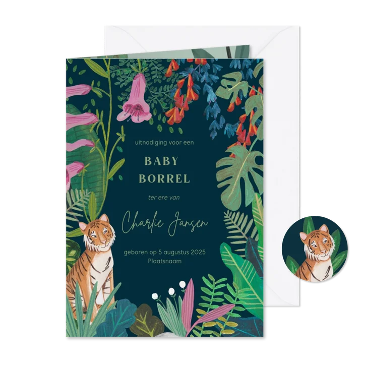 Babyshower uitnodiging tijger in de jungle