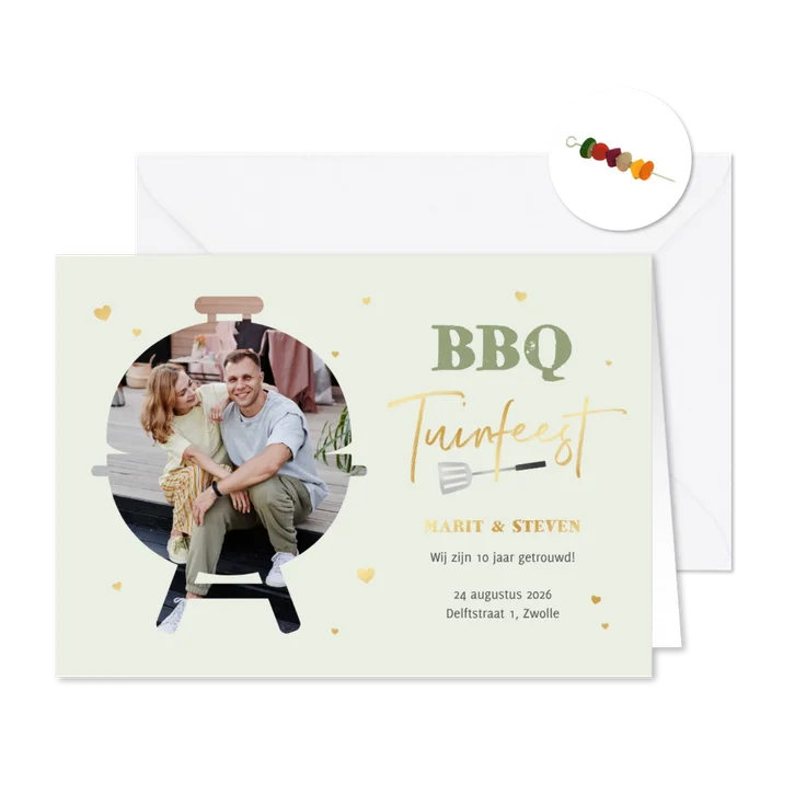 BBQ tuinfeest foto hartjes uitnodigingskaart