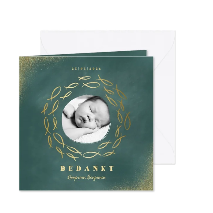 Bedankkaart doop foto en gouden visjes