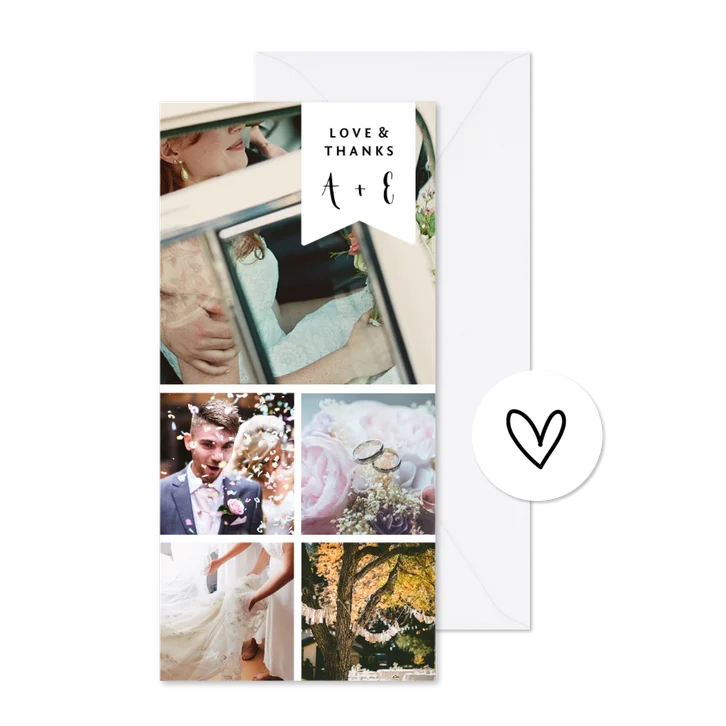 Bedankkaart  fotocollage met label voor namen