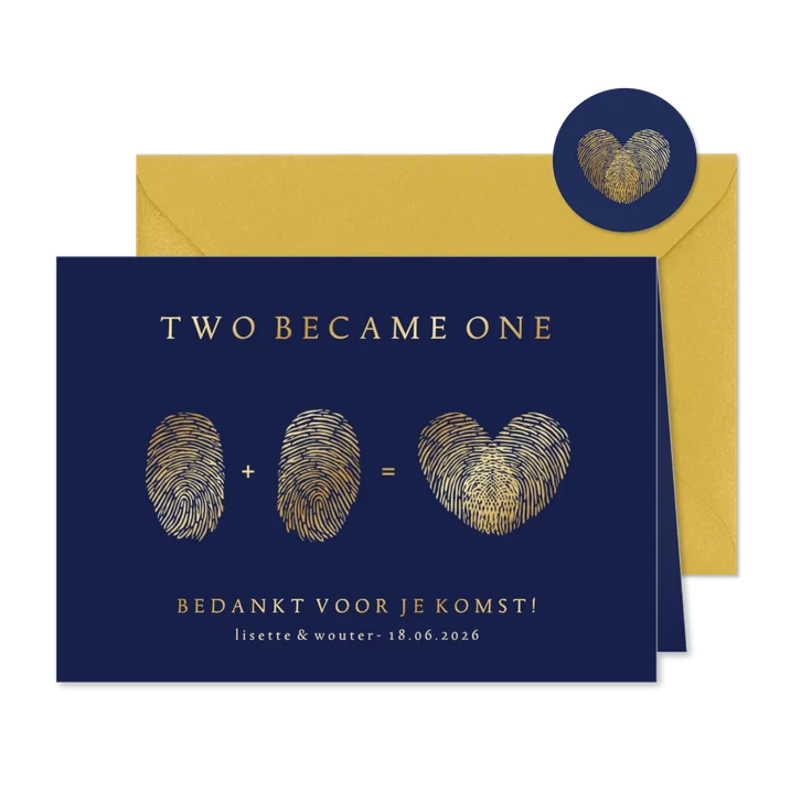 Bedankkaart huwelijk met vingerafdrukken - two became one