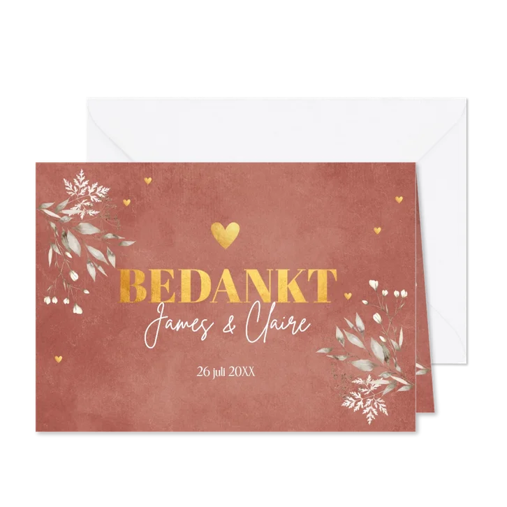 Bedankkaart huwelijk terracotta floral