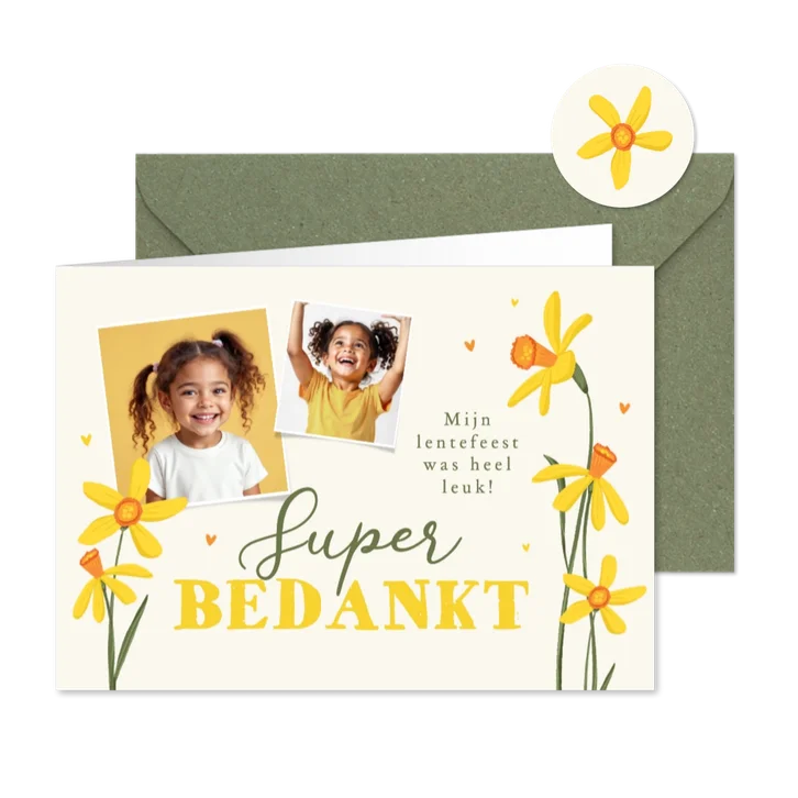 Bedankkaart lentefeest narcissen bloemen geel foto's