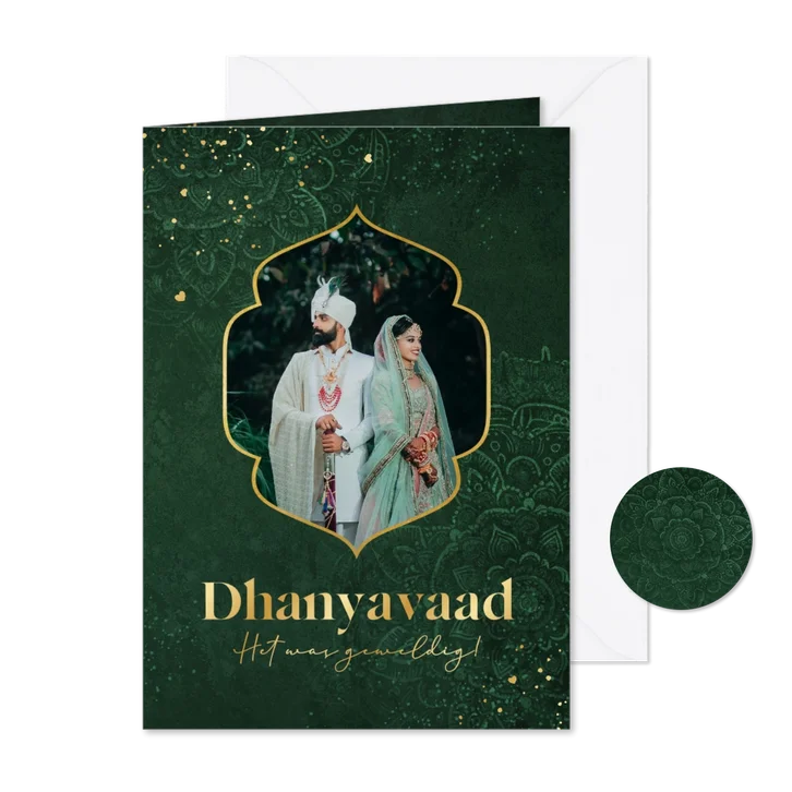 Bedankkaart mandala patroon goud hartjes Hindoestaans foto