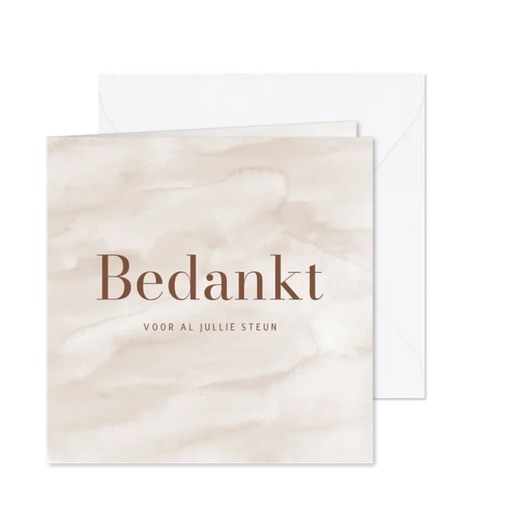 Bedankkaart met beige waterverfachtergrond minimalistisch