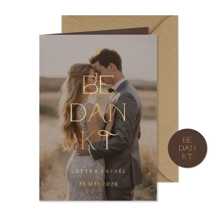Bedankkaart met grote foto en goudfolie