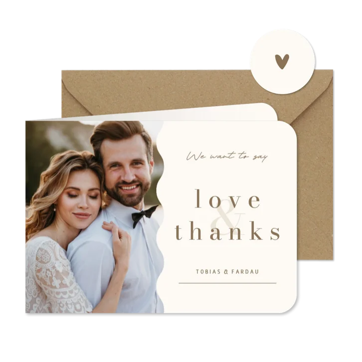 Bedankkaart minimalistische beige bruin love & thanks foto