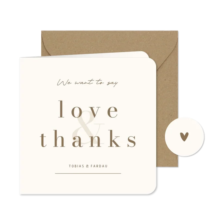 Bedankkaart minimalistische beige met bruin love & thanks