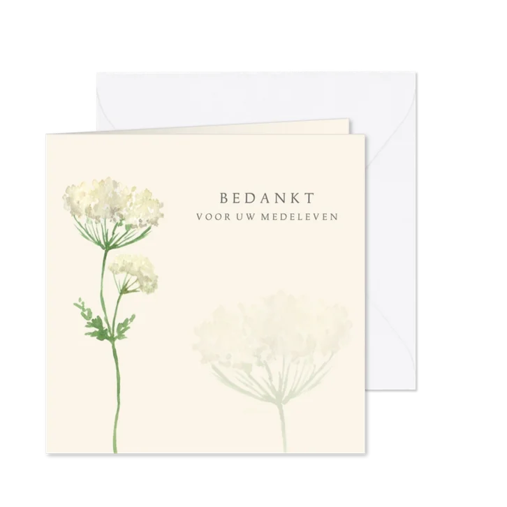 Bedankkaart na overlijden beige bloem