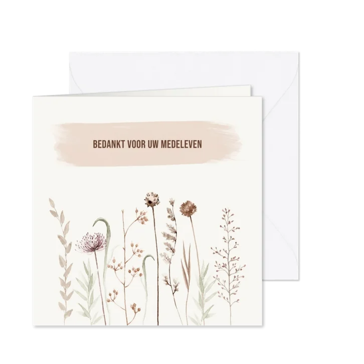 Bedankkaart na overlijden bloem nudekleuren
