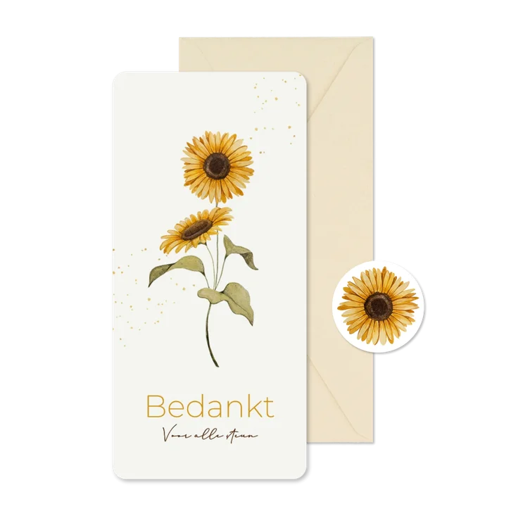 Bedankkaart overlijden zonnebloemen bedankt steun